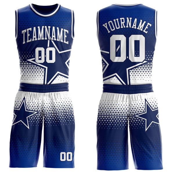 Custom Navy-White Star Dot Gradient Round Neck Sublimation Basketball Uniform Jersey