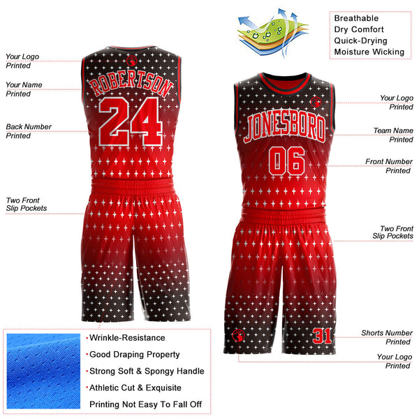 Custom Black Fire Red-White Star Gradient Round Neck Sublimation Basketball Uniform Jersey alternate