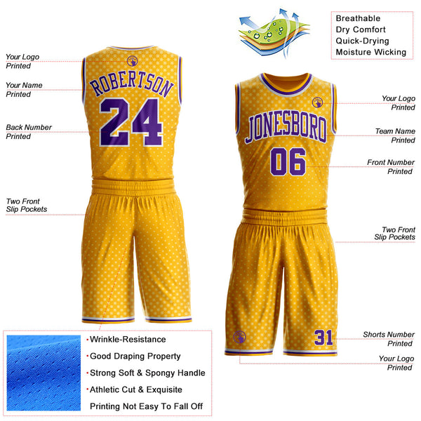 Custom Gold Purple-White Star Starry Speckle Round Neck Sublimation Basketball Uniform Jersey alternate