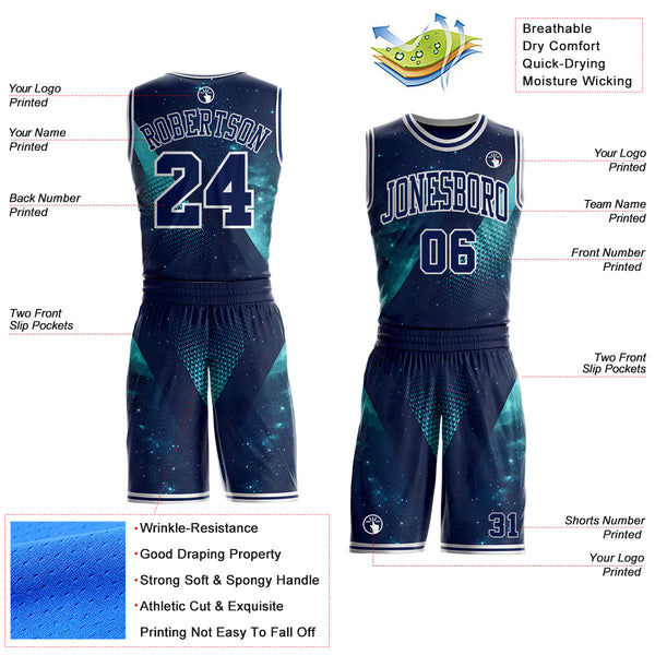 Custom Blue Navy-White Nebula Starry Galaxy Space Round Neck Sublimation Basketball Uniform Jersey alternate