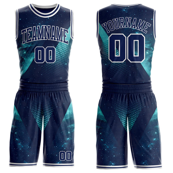 Custom Blue Navy-White Nebula Starry Galaxy Space Round Neck Sublimation Basketball Uniform Jersey