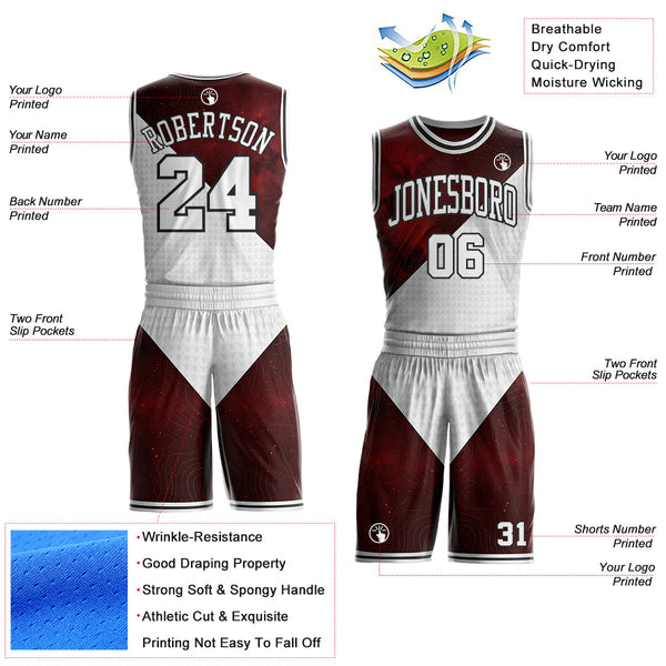 Custom White Red-Black Nebula Starry Galaxy Space Geometric Round Neck Sublimation Basketball Uniform Jersey alternate