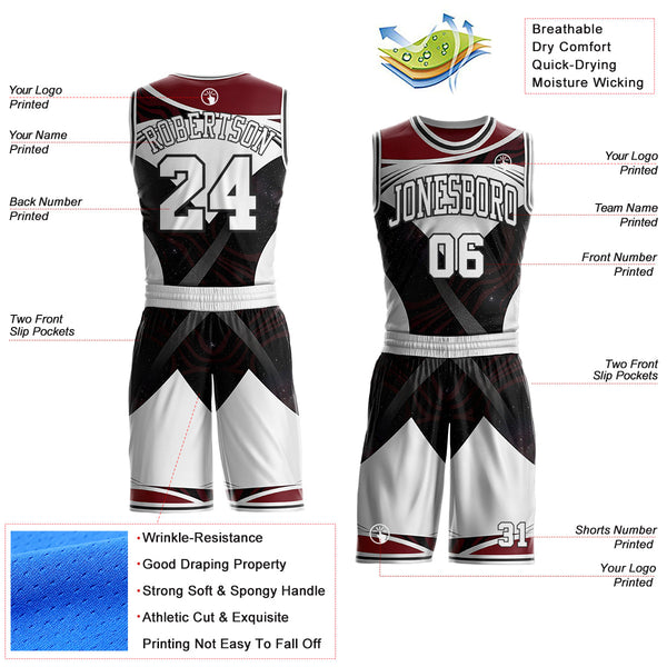 Custom White Red-Black Nebula Starry Galaxy Space Geometric Round Neck Sublimation Basketball Uniform Jersey alternate