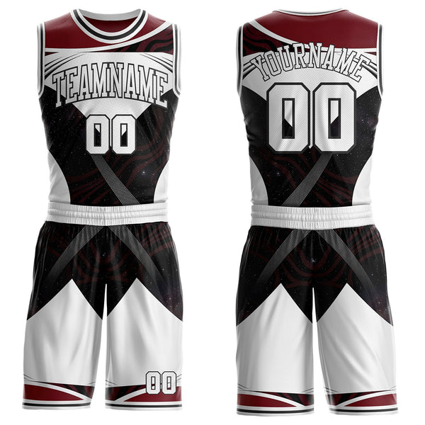 Custom White Red-Black Nebula Starry Galaxy Space Geometric Round Neck Sublimation Basketball Uniform Jersey