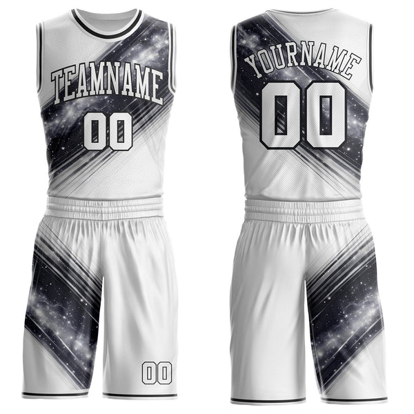 Custom White Gray-Black Nebula Starry Galaxy Space Round Neck Sublimation Basketball Uniform Jersey