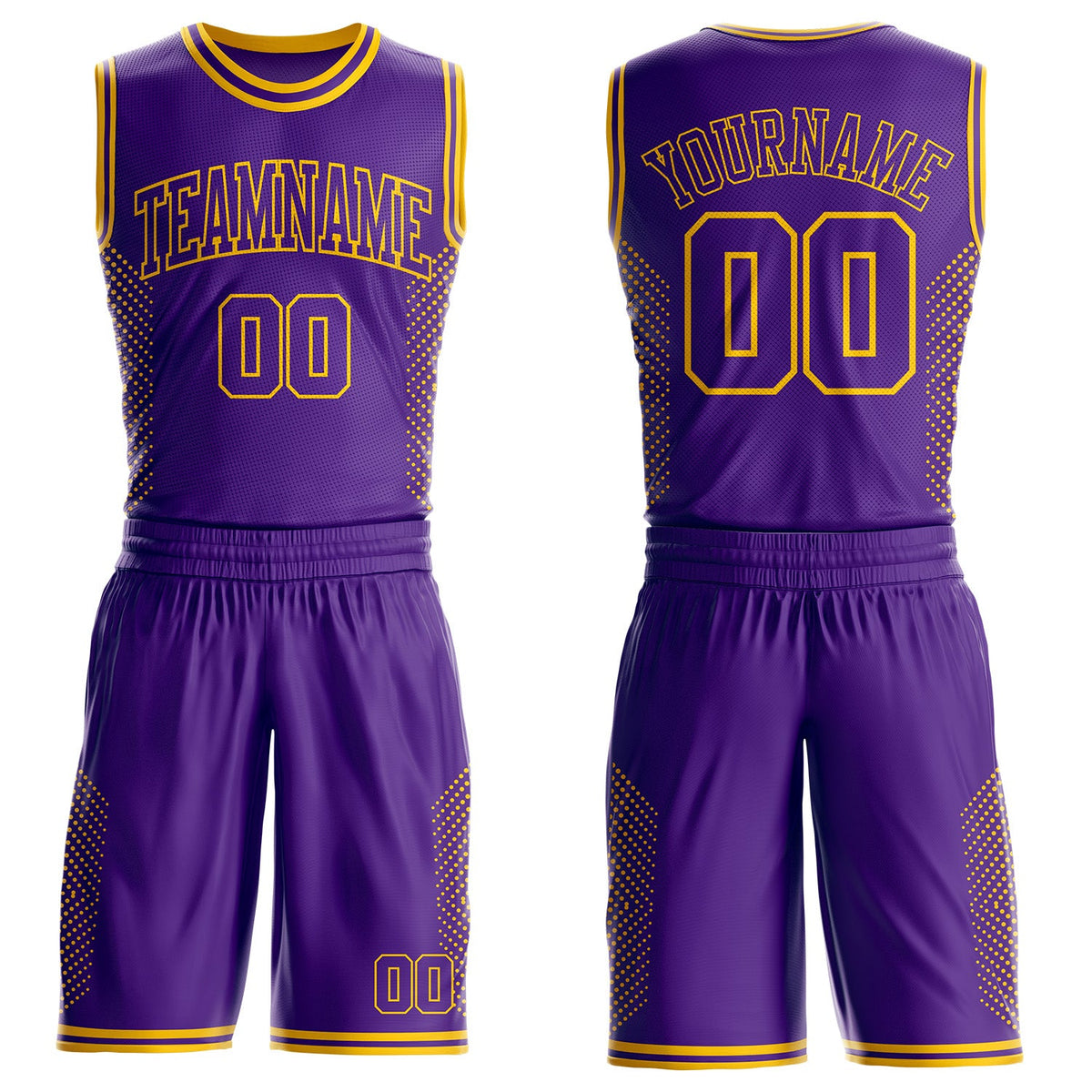 Custom Purple-Yellow Dot Gradient Round Neck Sublimation Basketball Uniform Jersey