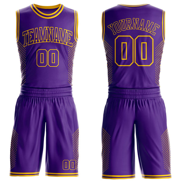 Custom Purple-Yellow Dot Gradient Round Neck Sublimation Basketball Uniform Jersey