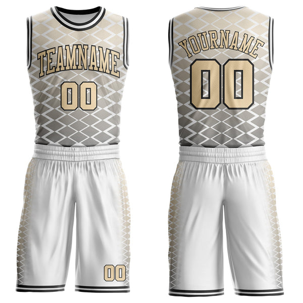 Custom White City Cream-Black Geometric Diamond Gradient Round Neck Sublimation Basketball Uniform Jersey