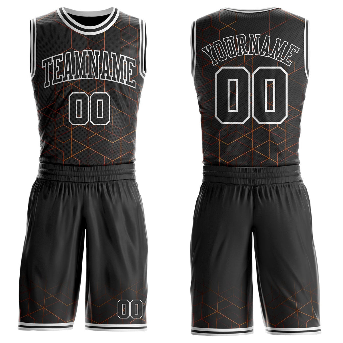 Custom Black-White Geometric Grid Round Neck Sublimation Basketball Uniform Jersey