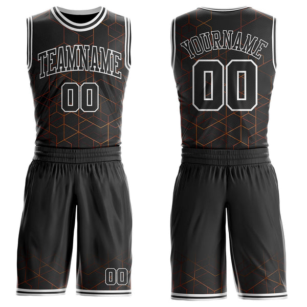 Custom Black-White Geometric Grid Round Neck Sublimation Basketball Uniform Jersey