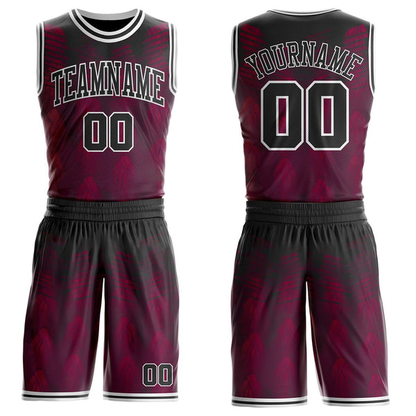 Custom Red Black-White Geometric Stripe Round Neck Sublimation Basketball Uniform Jersey