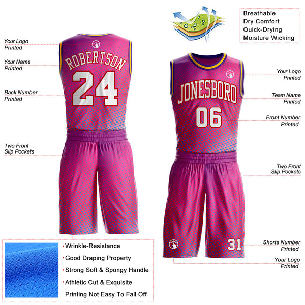 Custom Pink White Red Purple-Gold Triangle Dot Gradient Round Neck Sublimation Basketball Uniform Jersey alternate