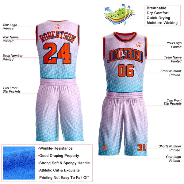 Custom Pink Orange Blue-Navy Geometric Maze Gradient Round Neck Sublimation Basketball Uniform Jersey alternate