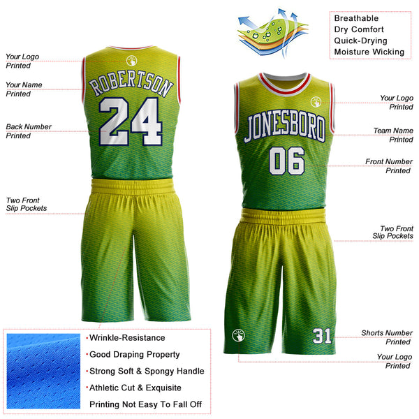 Custom Green White Navy-Red Micro Chevron Gradient Round Neck Sublimation Basketball Uniform Jersey alternate