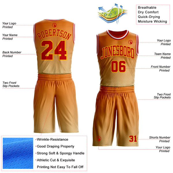 Custom Orange Red Gold-White Micro Chevron Gradient Round Neck Sublimation Basketball Uniform Jersey alternate