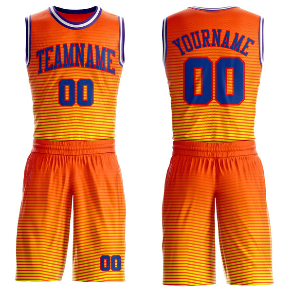 Custom Orange Royal Yellow Fire Red Purple-White Horizontal Stripe Gradient Round Neck Sublimation Basketball Uniform Jersey