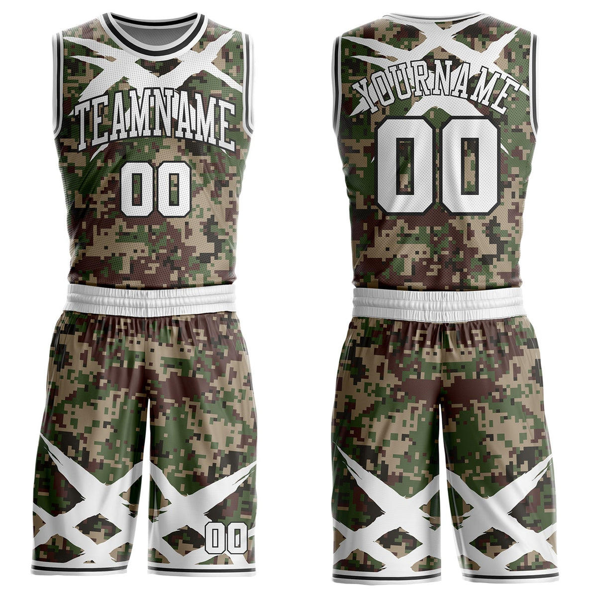 Custom Camo White-Black Digital Camouflage Claw Round Neck Sublimation Salute To Service Basketball Uniform Jersey