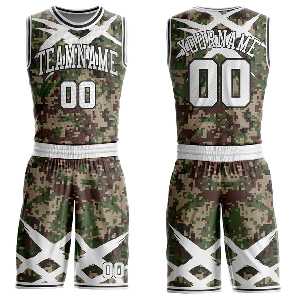 Custom Camo White-Black Digital Camouflage Claw Round Neck Sublimation Salute To Service Basketball Uniform Jersey