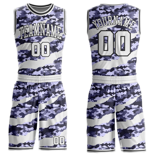 Custom Camo White-Black Digital Camouflage Claw Round Neck Sublimation Salute To Service Basketball Uniform Jersey