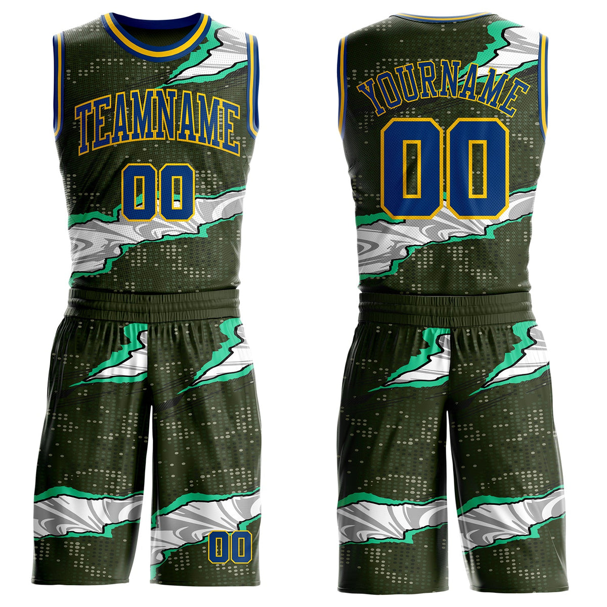 Custom Camo US Navy Blue-Yellow Digital Camouflage Torn Paper Style Round Neck Sublimation Salute To Service Basketball Uniform Jersey