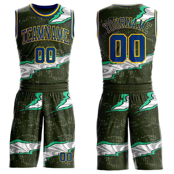 Custom Camo US Navy Blue-Yellow Digital Camouflage Torn Paper Style Round Neck Sublimation Salute To Service Basketball Uniform Jersey