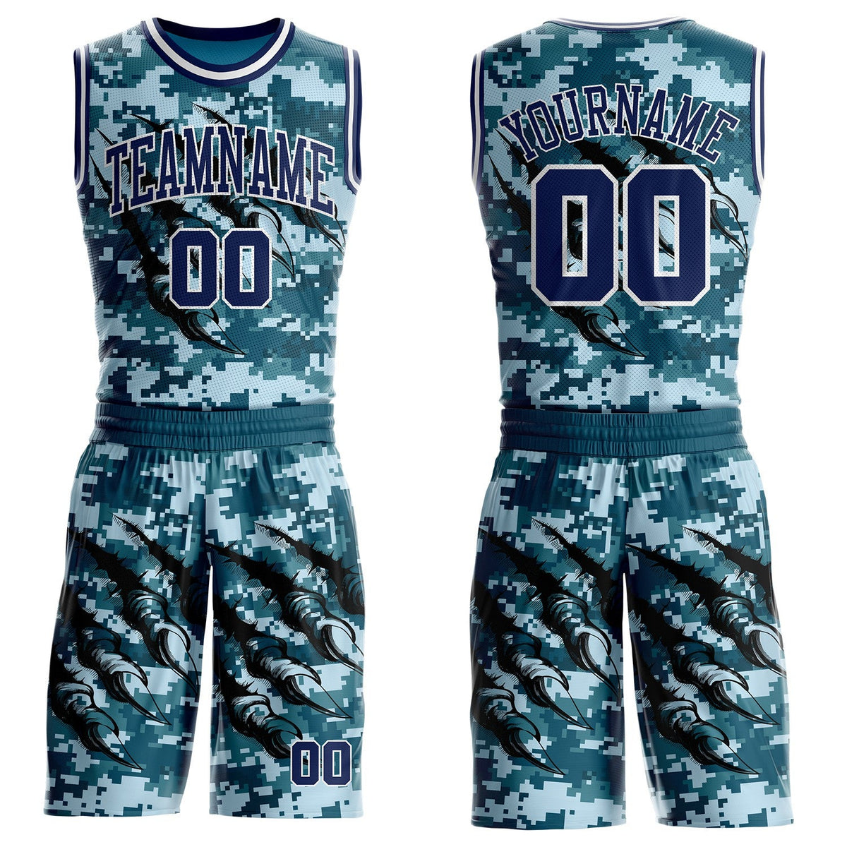 Custom Camo Navy-White Digital Camouflage Monster Claw Round Neck Sublimation Salute To Service Basketball Uniform Jersey
