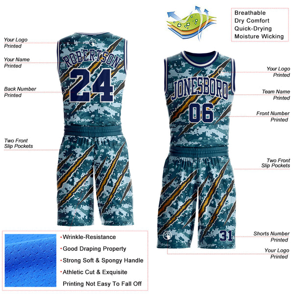 Custom Camo Navy-White Digital Camouflage Monster Claw Round Neck Sublimation Salute To Service Basketball Uniform Jersey alternate