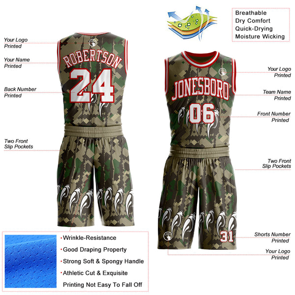 Custom Camo White-Red Digital Camouflage Monster Claw Round Neck Sublimation Salute To Service Basketball Uniform Jersey alternate