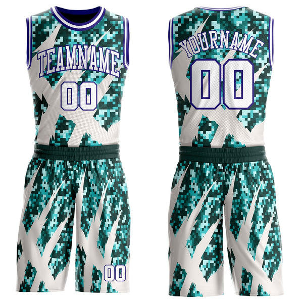 Custom Camo White-Dark Purple Digital Camouflage Claw Round Neck Sublimation Salute To Service Basketball Uniform Jersey