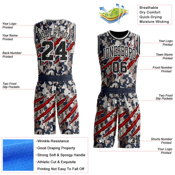 Custom Camo Black-White Digital Camouflage Claw Round Neck Sublimation Salute To Service Basketball Uniform Jersey alternate