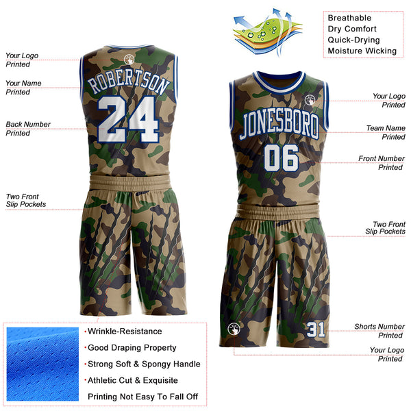 Custom Camo White-US Navy Blue Digital Camouflage Claw Round Neck Sublimation Salute To Service Basketball Uniform Jersey alternate