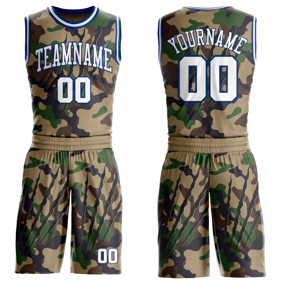 Custom Camo White-US Navy Blue Digital Camouflage Claw Round Neck Sublimation Salute To Service Basketball Uniform Jersey