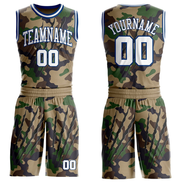 Custom Camo White-US Navy Blue Digital Camouflage Claw Round Neck Sublimation Salute To Service Basketball Uniform Jersey