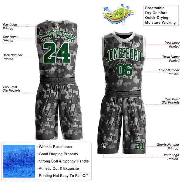 Custom Camo Green-White Digital Camouflage Claw Round Neck Sublimation Salute To Service Basketball Uniform Jersey alternate