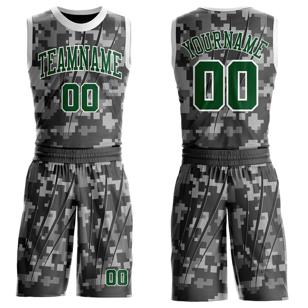 Custom Camo Green-White Digital Camouflage Claw Round Neck Sublimation Salute To Service Basketball Uniform Jersey