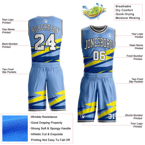 Custom Blue White-Black Vibrant Lightning Stripe Round Neck Sublimation Basketball Uniform Jersey alternate