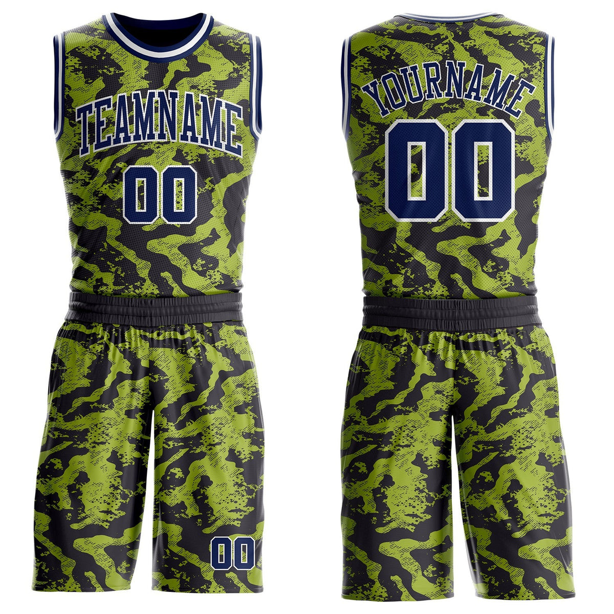 Custom Green Navy Black-White Abstract Liquid Marble Round Neck Sublimation Basketball Uniform Jersey