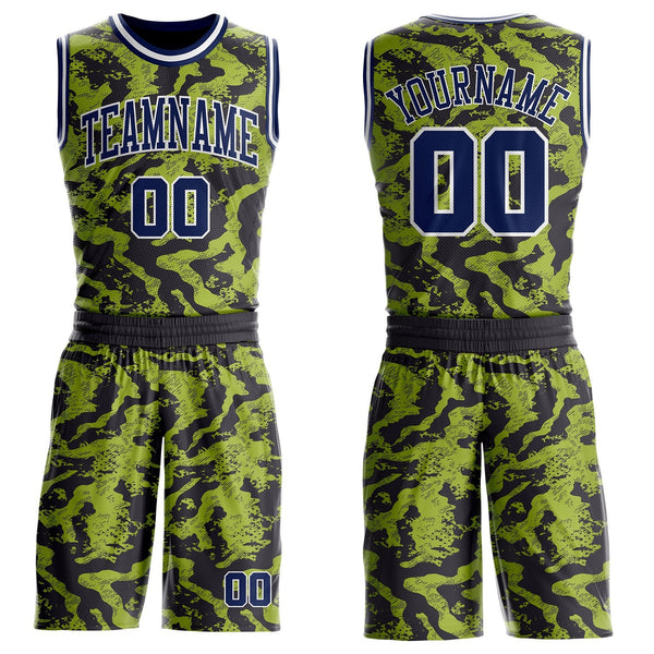 Custom Green Navy Black-White Abstract Liquid Marble Round Neck Sublimation Basketball Uniform Jersey