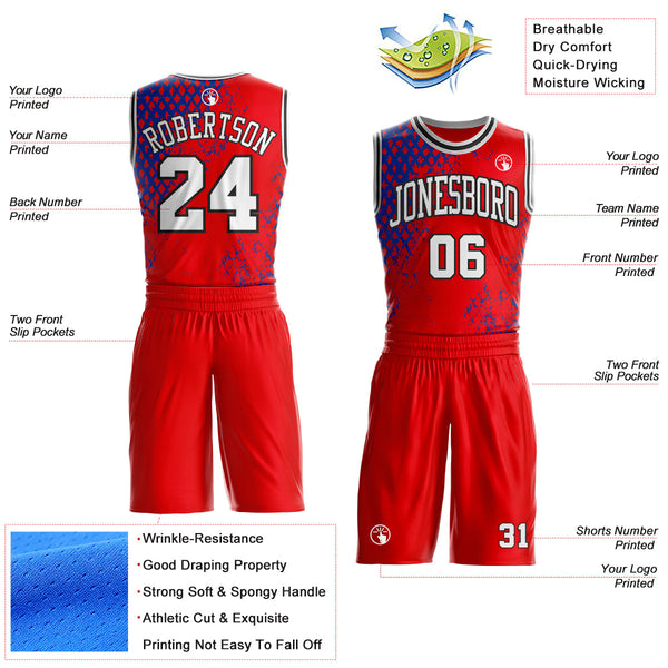 Custom Red White Royal-Black Abstract Geometric Round Neck Sublimation Basketball Uniform Jersey alternate