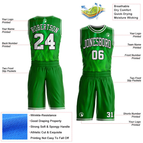 Custom Grass Green White-Black Irregular Fire Flames Round Neck Sublimation Basketball Uniform Jersey alternate