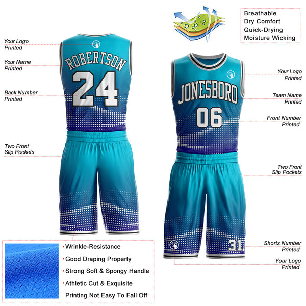 Custom Lakes Blue White Dark Purple-Black Gradient Dot Round Neck Sublimation Basketball Uniform Jersey alternate
