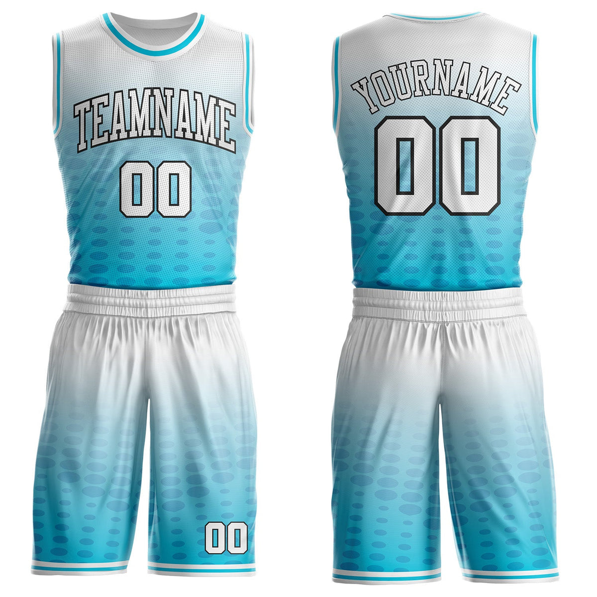 Custom White Lakes Blue-Black Gradient Dot Round Neck Sublimation Basketball Uniform Jersey