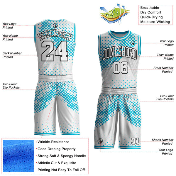 Custom White Lakes Blue-Black Gradient Dot Round Neck Sublimation Basketball Uniform Jersey alternate