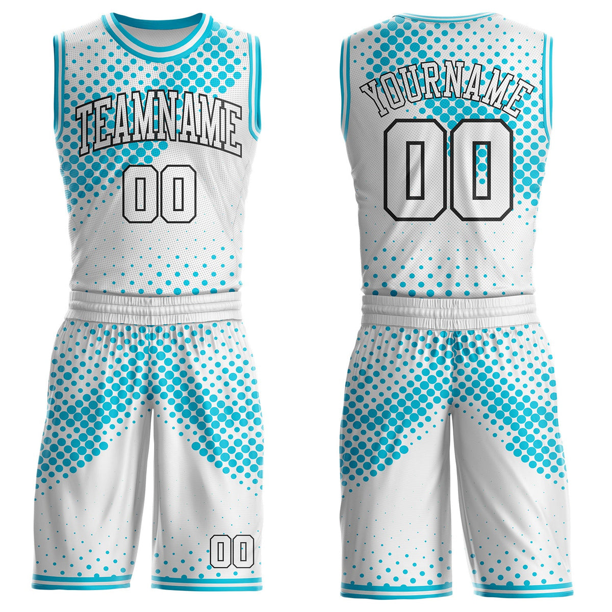 Custom White Lakes Blue-Black Gradient Dot Round Neck Sublimation Basketball Uniform Jersey