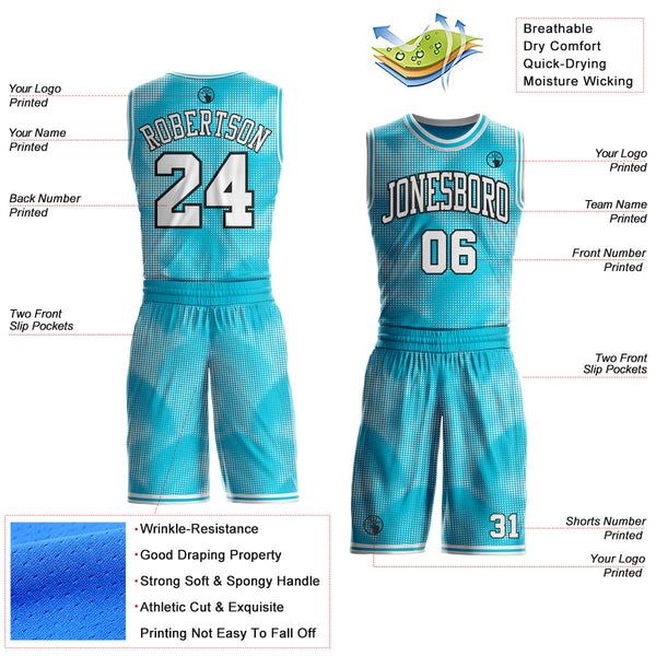Custom Lakes Blue White-Black Gradient Dot Round Neck Sublimation Basketball Uniform Jersey alternate