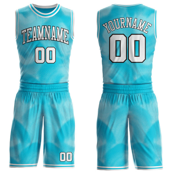 Custom Lakes Blue White-Black Gradient Dot Round Neck Sublimation Basketball Uniform Jersey