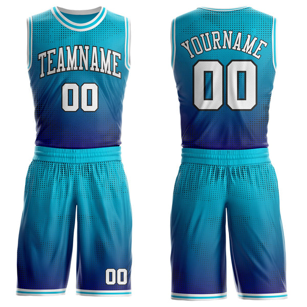Custom Lakes Blue White Dark Purple-Black Gradient Dot Round Neck Sublimation Basketball Uniform Jersey