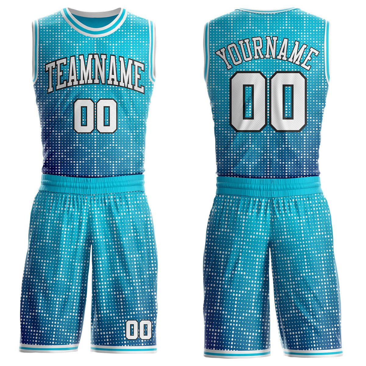 Custom Lakes Blue White Dark Purple-Black Gradient Dot Round Neck Sublimation Basketball Uniform Jersey