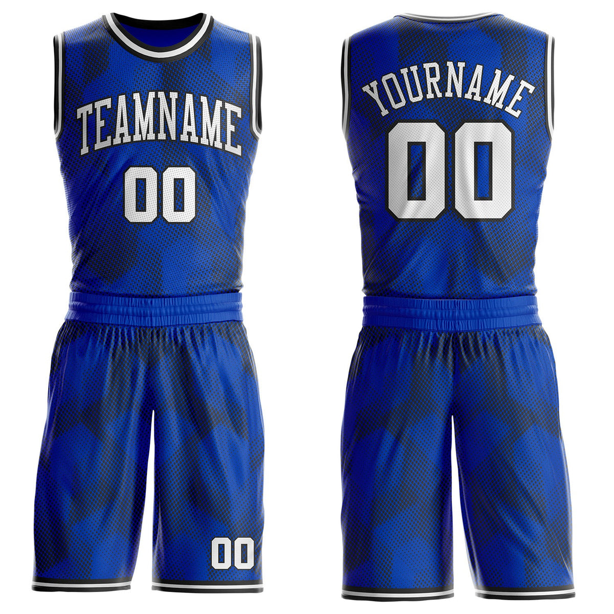 Custom Blue White-Black Gradient Dot Round Neck Sublimation Basketball Uniform Jersey