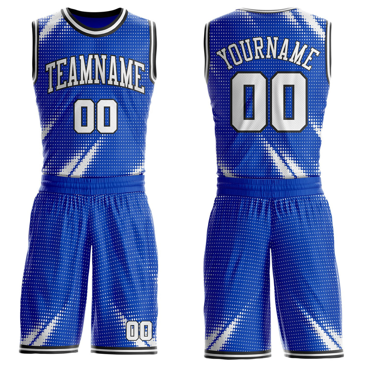 Custom Thunder Blue White-Black Gradient Dot Round Neck Sublimation Basketball Uniform Jersey
